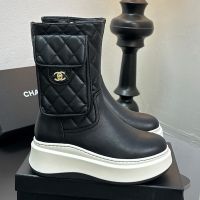 Chanel Platform Ankle Boots with Flap Pocket Women in Quilted Calfskin Black