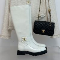 Chanel Platform High Boots with CC Buckle Women in Calfskin White