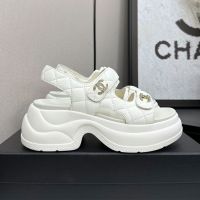 Chanel Platform Sandals with Strass Logo Velcro Strap Women in Quilted Lambskin White
