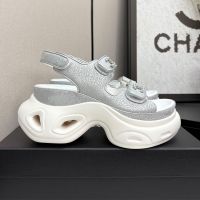 Chanel Platform Sandals with Velcro Strap Women in Crack Calfskin Grey
