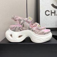 Chanel Platform Sandals with Velcro Strap Women in Python-Like Leather Pink