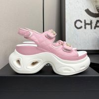 Chanel Platform Sandals with Velcro Strap Women in Quilted Calfskin Pink