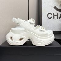 Chanel Platform Sandals with Velcro Strap Women in Quilted Calfskin White