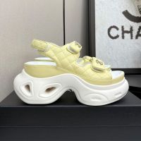 Chanel Platform Sandals with Velcro Strap Women in Quilted Calfskin Yellow