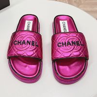Chanel Platform Slides with Chanel Logo Women Quilted Lambskin Rose