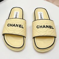 Chanel Platform Slides with Chanel Logo Women Quilted Lambskin Yellow