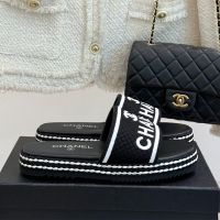Chanel Platform Slides with Logo Embroidery Women in Quilted Fabric Black