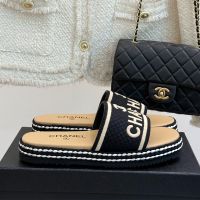 Chanel Platform Slides with Logo Embroidery Women in Quilted Fabric Brown