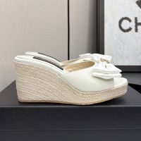 Chanel Platform Slides with Strass Logo Bow Women in Lambskin White