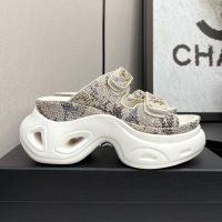 Chanel Platform Slides with Velcro Strap Women in Python-Like Leather Beige