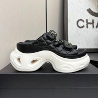 Chanel Platform Slides with Velcro Strap Women in Quilted Calfskin Black