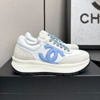 Chanel Platform Sneakers with Interlocking CC Logo Women in Calfskin and Suede White/Blue