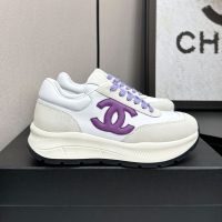 Chanel Platform Sneakers with Interlocking CC Logo Women in Calfskin and Suede White/Purple
