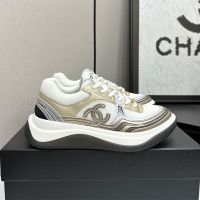 Chanel Platform Sneakers with Interlocking CC Logo Women in Fabric and Laminated Gold