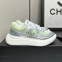 Chanel Platform Sneakers with Interlocking CC Logo Women in Fabric and Laminated Silver/Green