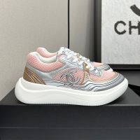 Chanel Platform Sneakers with Interlocking CC Logo Women in Fabric and Laminated Silver/Pink