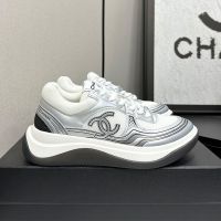 Chanel Platform Sneakers with Interlocking CC Logo Women in Fabric and Laminated Silver/White