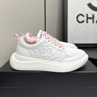 Chanel Platform Sneakers with CC logo Patch Women in Quilted Diamond Calfskin White/Pink