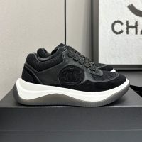 Chanel Platform Sneakers with CC logo Patch Women in Suede and Calfskin and Tweed Black