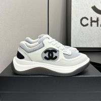 Chanel Platform Sneakers with CC logo Patch Women in Suede and Calfskin and Mesh Beige/Grey