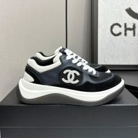 Chanel Platform Sneakers with CC logo Patch Women in Suede and Calfskin and Mesh Black/Blue