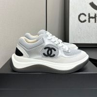 Chanel Platform Sneakers with CC logo Patch Women in Suede and Calfskin and Mesh Silver