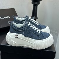 Chanel Platform Sneakers with Logo Patch Women in Denim Blue