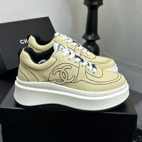 Chanel Platform Sneakers with Quilted Logo Women in Canvas Beige
