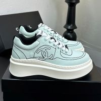 Chanel Platform Sneakers with Quilted Logo Women in Canvas Light Green