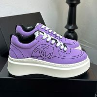 Chanel Platform Sneakers with Quilted Logo Women in Canvas Purple
