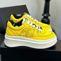 Chanel Platform Sneakers with Quilted Logo Women in Canvas Yellow