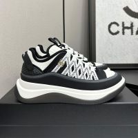 Chanel Platform Sneakers with Spindle COCO Mark Women in Fabric and Calfskin Black/White