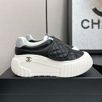 Chanel Platform Velcro Sneakers with Metal CC Logo Women in Lambskin Black