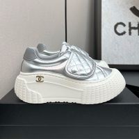 Chanel Platform Velcro Sneakers with Metal CC Logo Women in Lambskin Silver