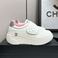 Chanel Platform Velcro Sneakers with Metal CC Logo Women in Lambskin White
