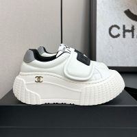 Chanel Platform Velcro Sneakers with Metal CC Logo Women in Lambskin White/Black