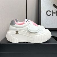 Chanel Platform Velcro Sneakers with Metal CC Logo Women in Lambskin White/Pink