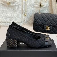 Chanel Pumps with CC Buckle Women in Mesh and Lambskin Black