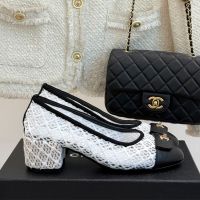 Chanel Pumps with CC Buckle Women in Mesh and Lambskin White