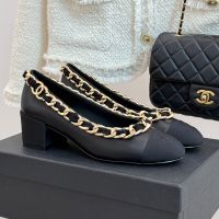 Chanel Pumps with Large Woven Chain Women in Calfskin and Grosgrain Black