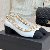 Chanel Pumps with Large Woven Chain Women in Calfskin and Grosgrain White