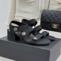 Chanel Sandals with Enamel Logo Buttons Women in Grosgrain Black