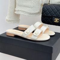 Chanel Slides with Enamel Logo Buttons Women in Grosgrain Beige