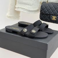 Chanel Slides with Enamel Logo Buttons Women in Grosgrain Black