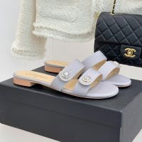 Chanel Slides with Enamel Logo Buttons Women in Grosgrain Grey