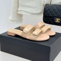 Chanel Slides with Enamel Logo Buttons Women in Lambskin Apricot