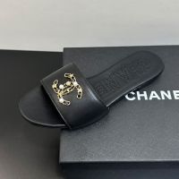 Chanel Slides with Pearl Woven Chain Logo Women in Lambskin Black
