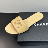 Chanel Slides with Pearl Woven Chain Logo Women in Lambskin Brown