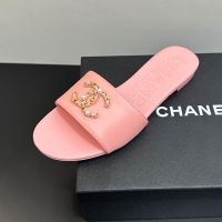 Chanel Slides with Pearl Woven Chain Logo Women in Lambskin Pink