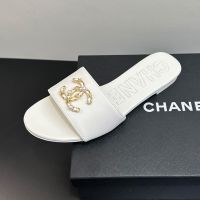 Chanel Slides with Pearl Woven Chain Logo Women in Lambskin White